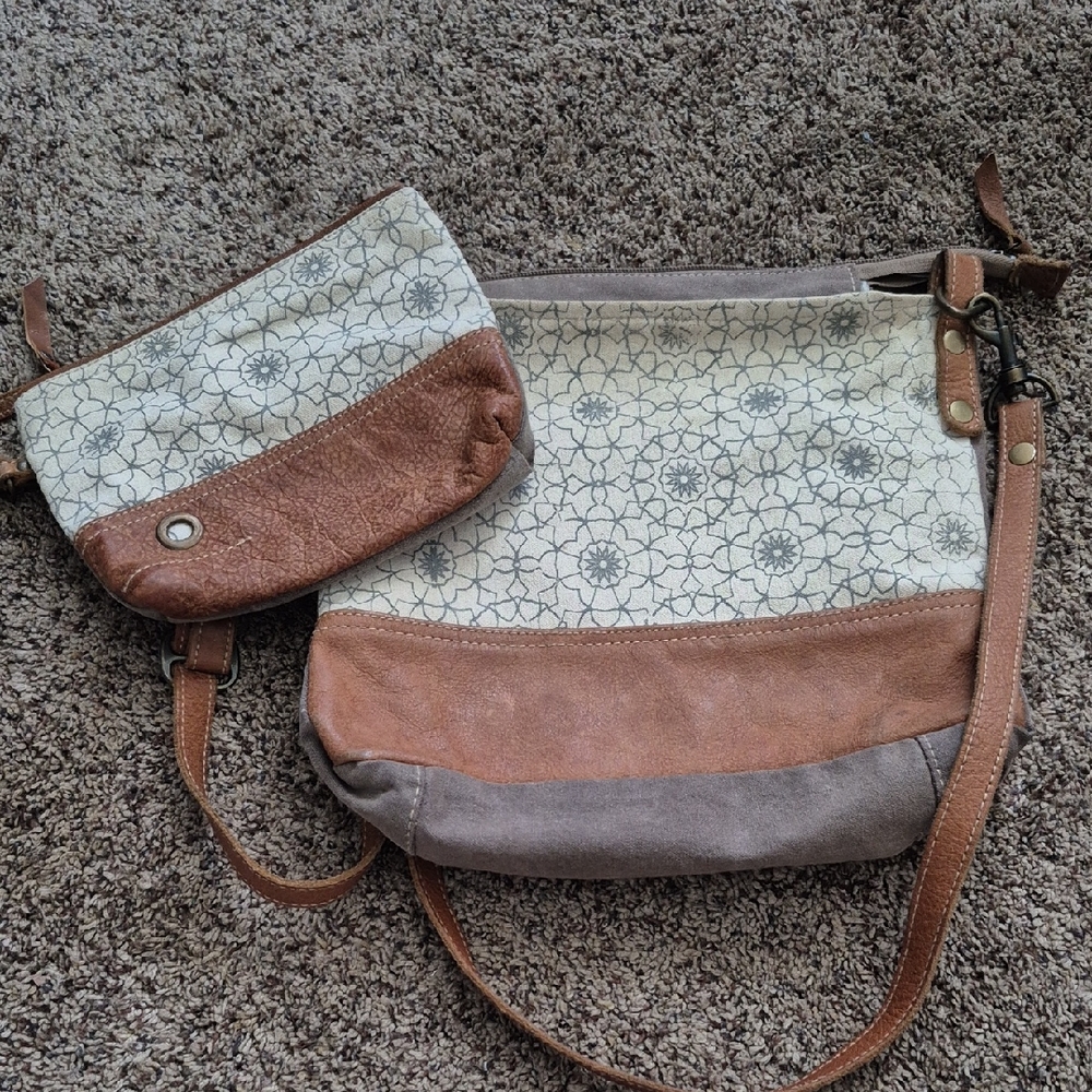 Myra Bag Cream and Brown Crossbody Set